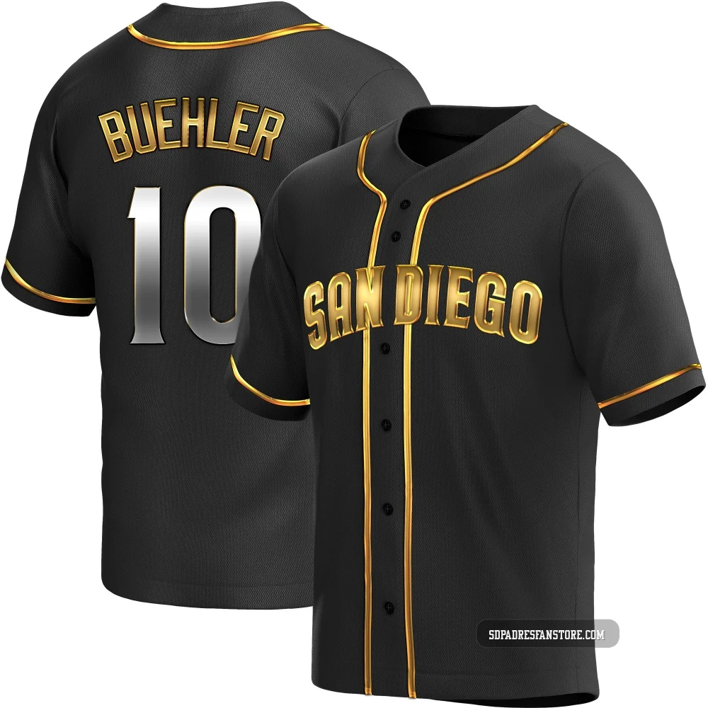 San Diego Padres ＃10 Walker Buehler Men's Gold Replica Black en Alternate Jersey
