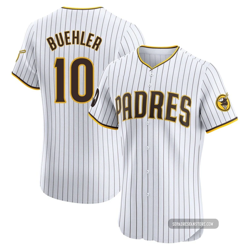 San Diego Padres ＃10 Walker Buehler Men's White Elite Home Patch Jersey