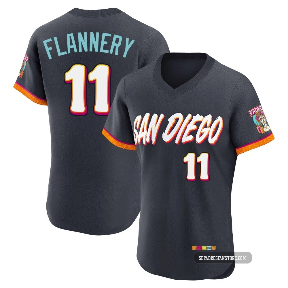 San Diego Padres ＃11 Tim Flannery Men's Authentic Obsidian 2026 City Connect Stadium Jersey