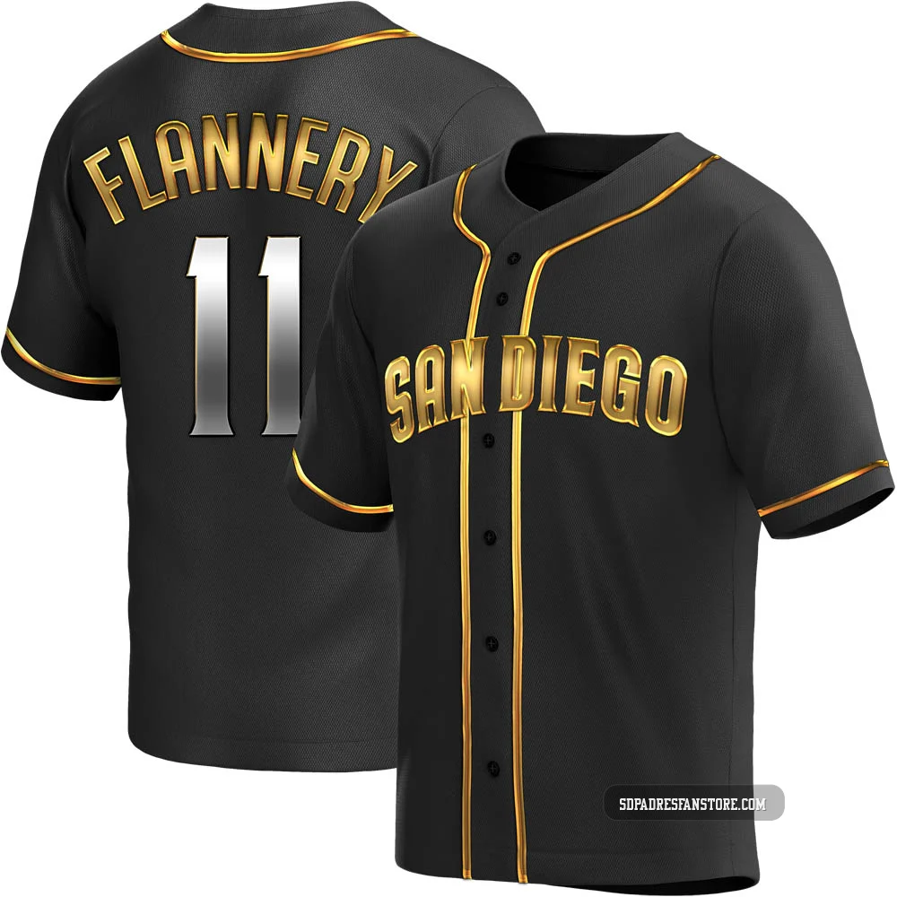 San Diego Padres ＃11 Tim Flannery Men's Gold Replica Black en Alternate Jersey