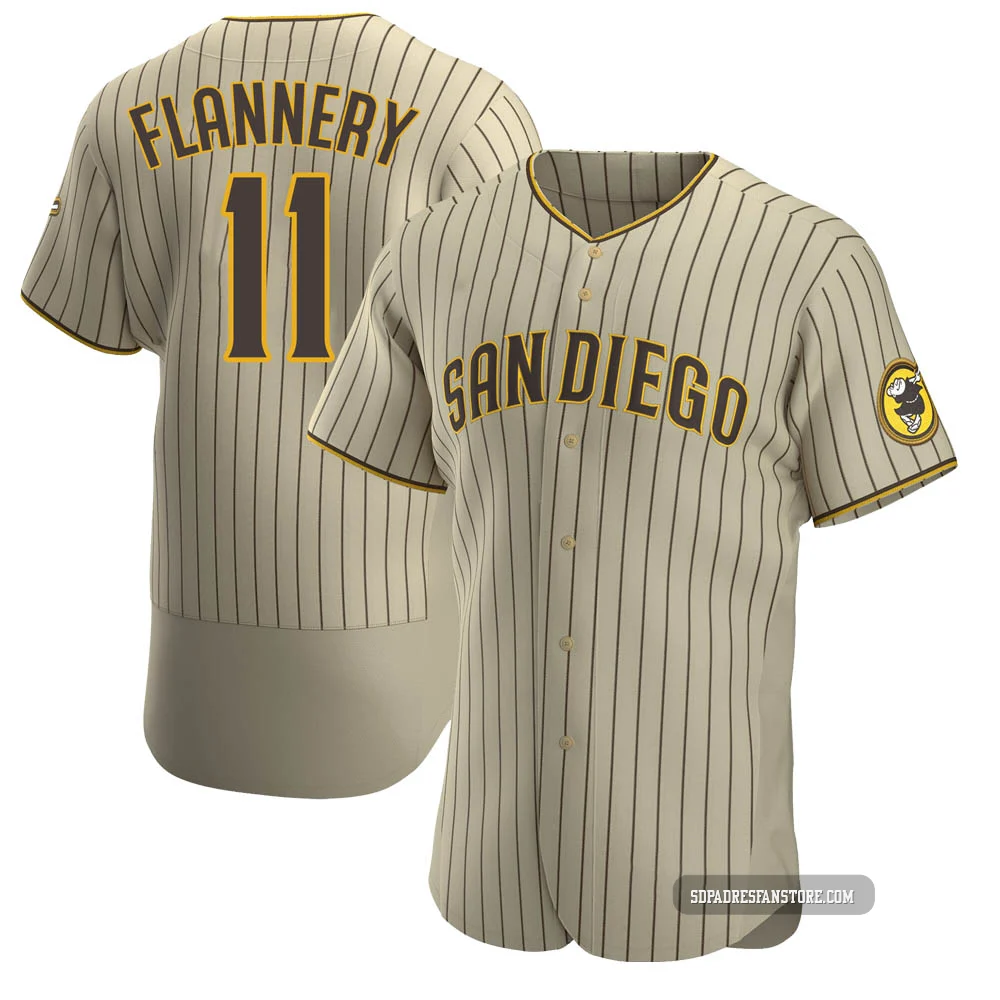 San Diego Padres ＃11 Tim Flannery Men's Tan/Brown Authentic Alternate Jersey