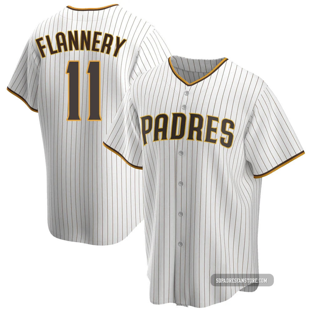 San Diego Padres ＃11 Tim Flannery Men's White/Brown Replica Home Jersey