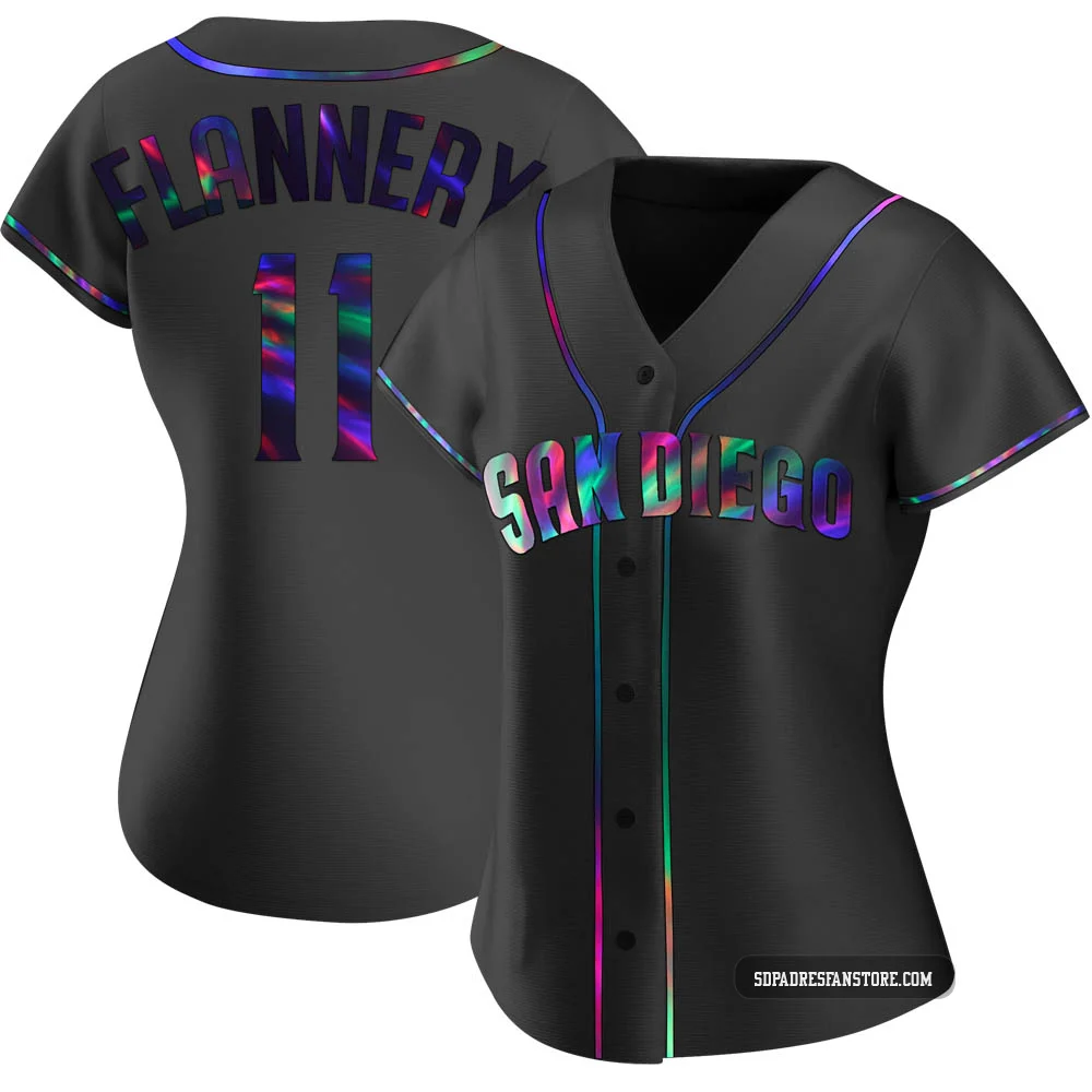 San Diego Padres ＃11 Tim Flannery Women's Black Replica Holographic Alternate Jersey