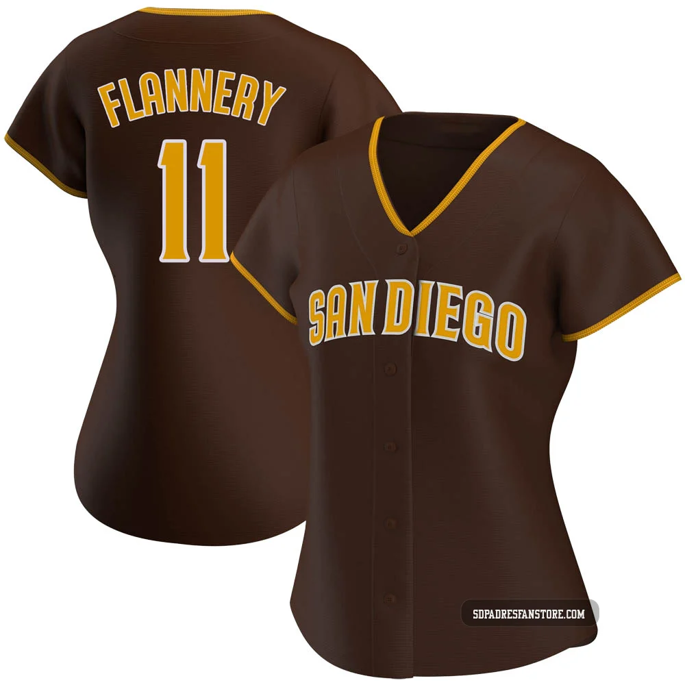 San Diego Padres ＃11 Tim Flannery Women's Brown Authentic Road Jersey