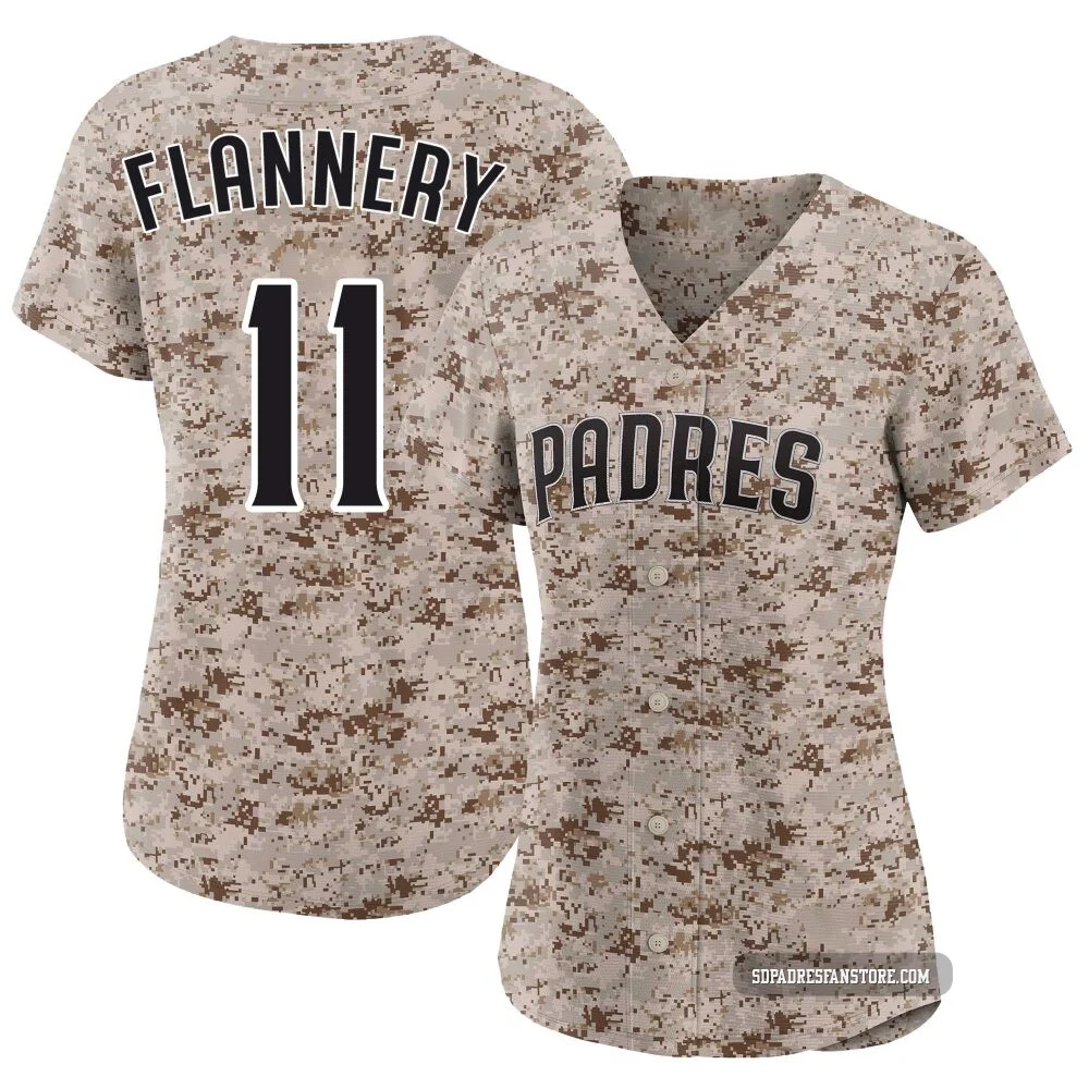 San Diego Padres ＃11 Tim Flannery Women's Camo Limited 2nd Alternate Jersey