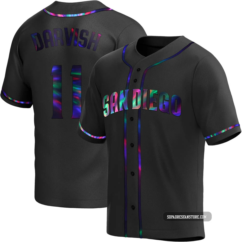 San Diego Padres ＃11 Yu Darvish Men's Black Replica Holographic Alternate Jersey