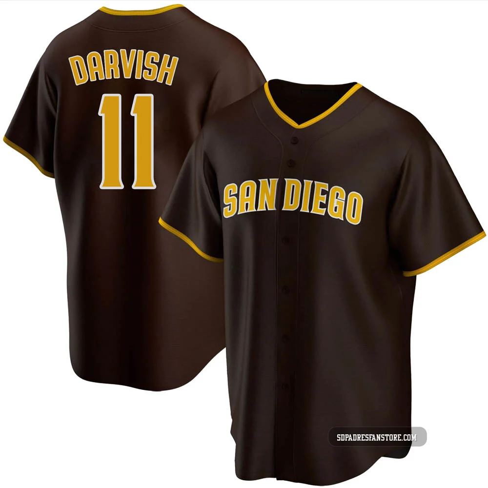 San Diego Padres ＃11 Yu Darvish Men's Brown Replica Road Jersey