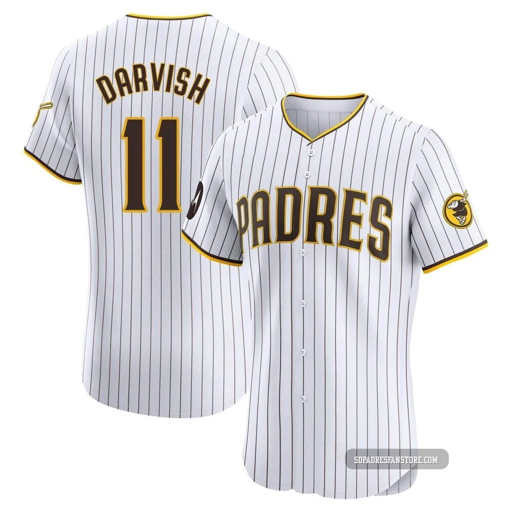 San Diego Padres ＃11 Yu Darvish Men's White Elite Home Patch Jersey