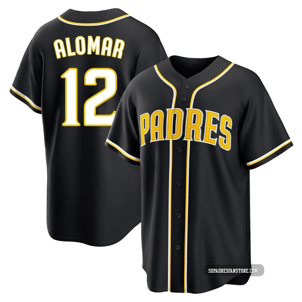 San Diego Padres ＃12 Roberto Alomar Men's Black Replica Fashion Out Jersey