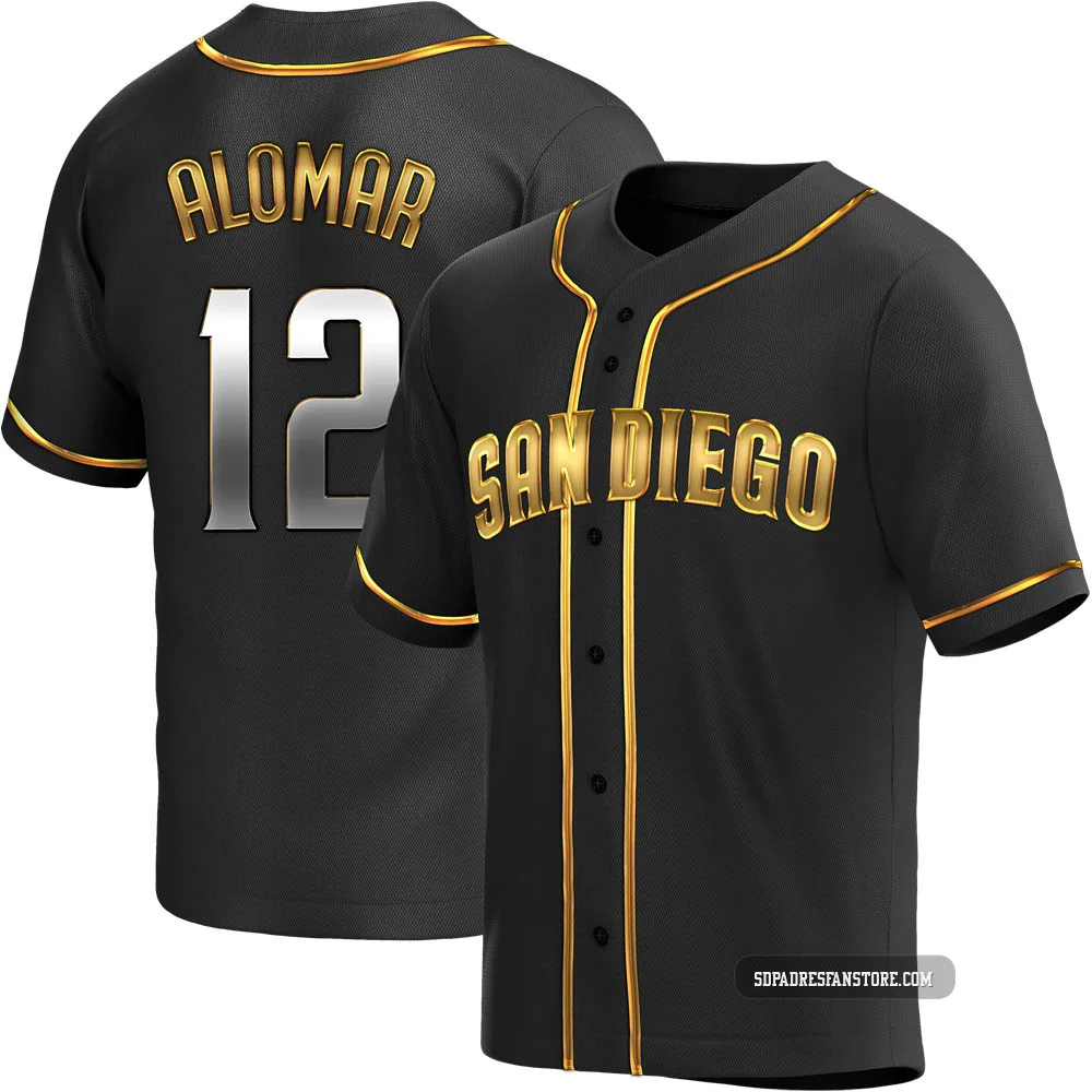 San Diego Padres ＃12 Roberto Alomar Youth Gold Replica Black en Alternate Jersey