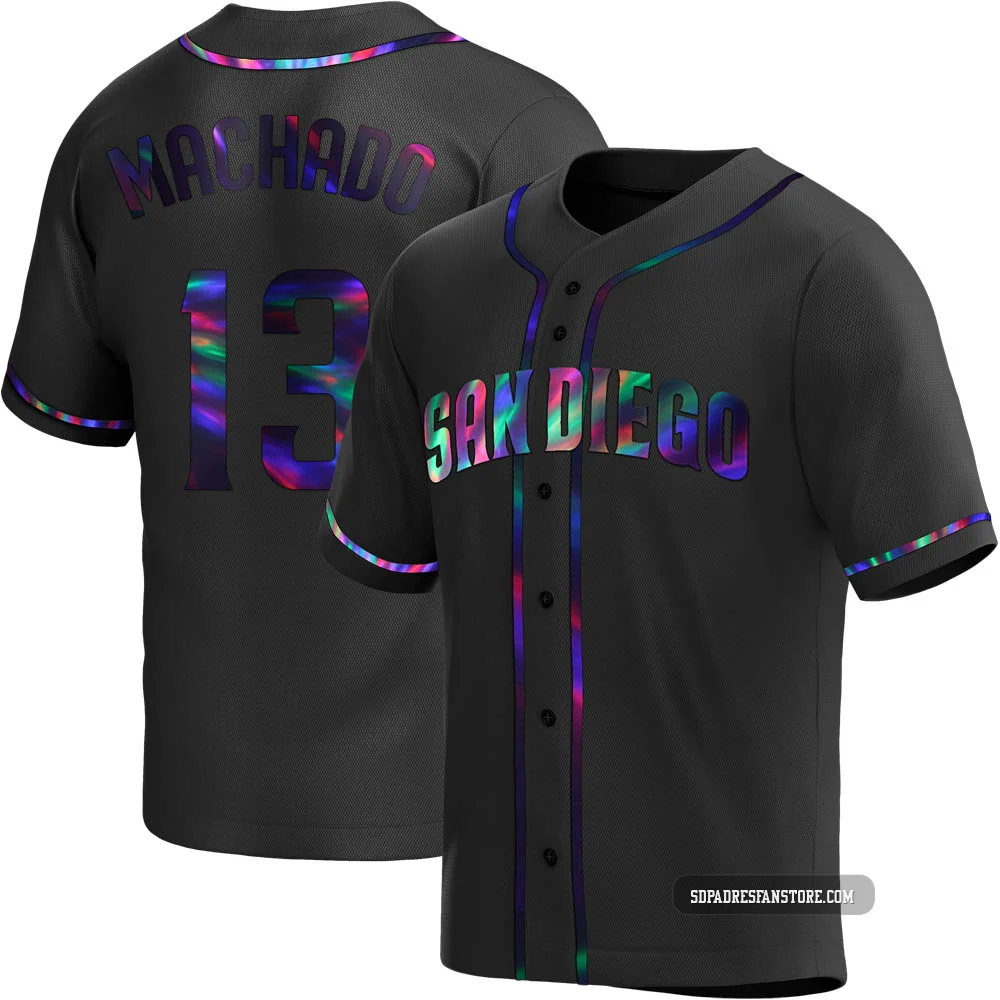 San Diego Padres ＃13 Manny Machado Men's Black Replica Holographic Alternate Jersey