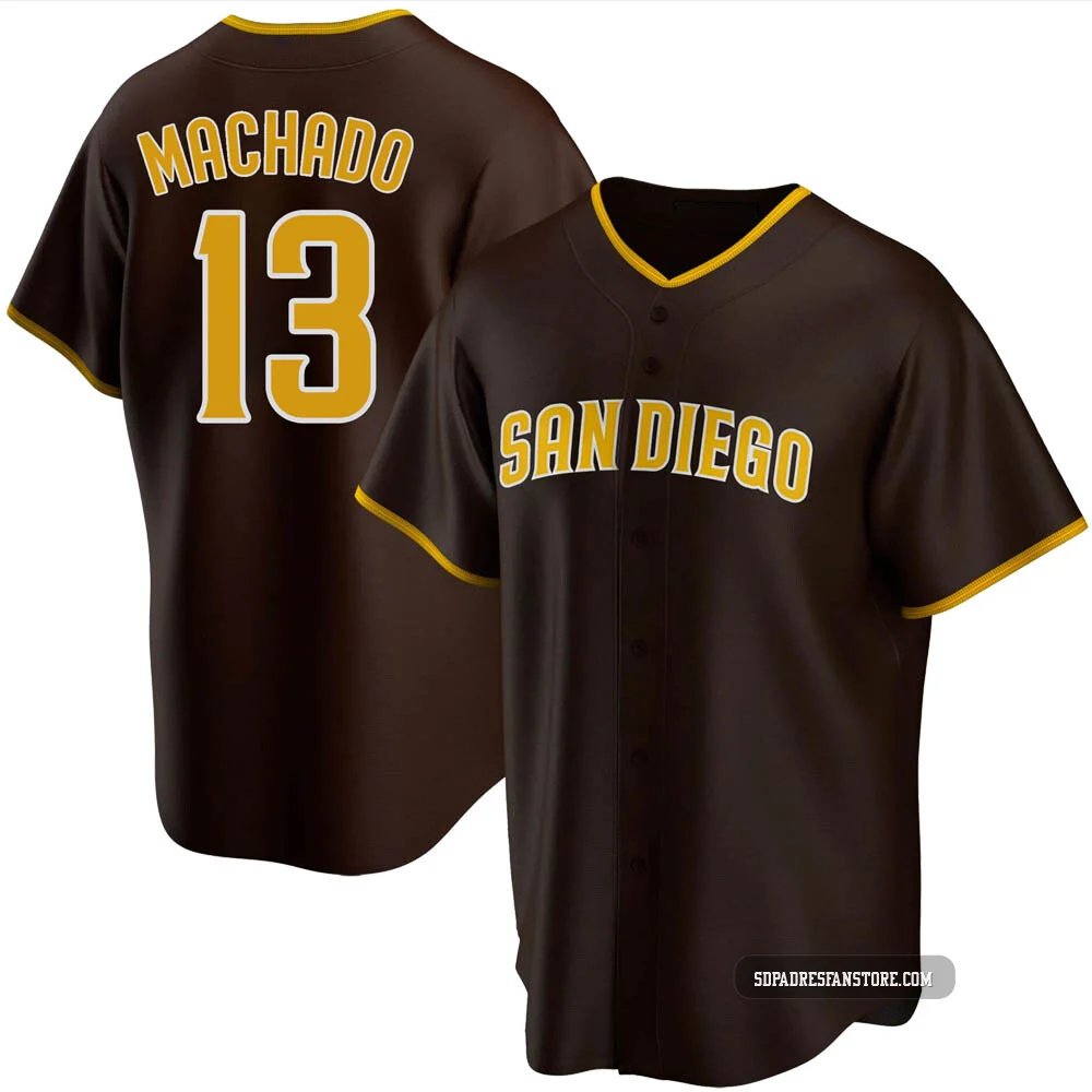 San Diego Padres ＃13 Manny Machado Men's Brown Replica Road Jersey