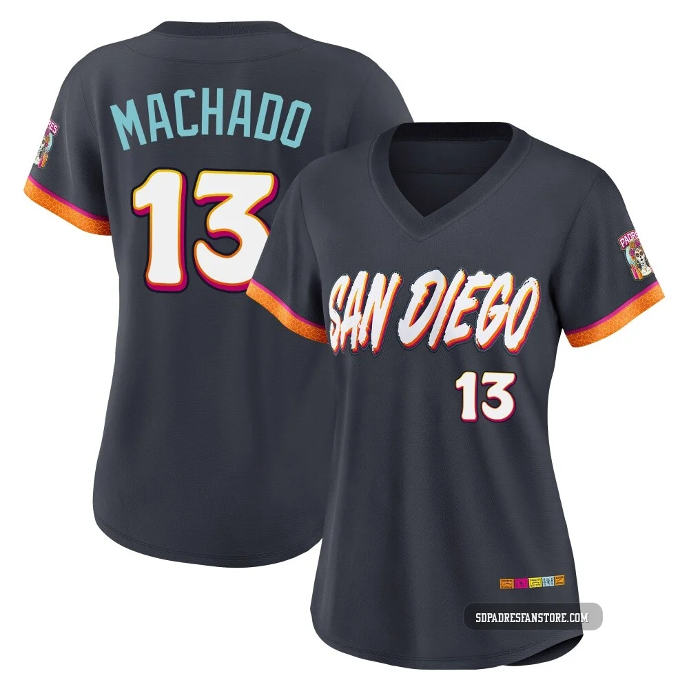 San Diego Padres ＃13 Manny Machado Women's Limited Obsidian 2026 City Connect Stadium Jersey