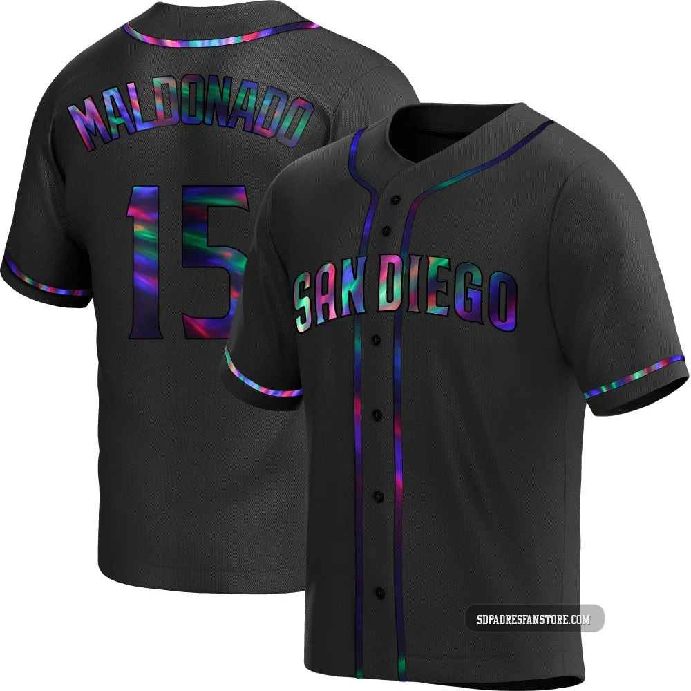 San Diego Padres ＃15 Martin Maldonado Men's Black Replica Holographic Alternate Jersey