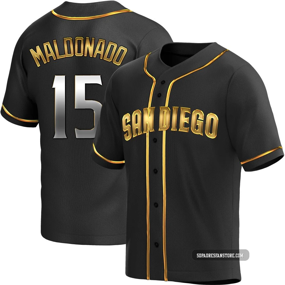 San Diego Padres ＃15 Martin Maldonado Men's Gold Replica Black en Alternate Jersey