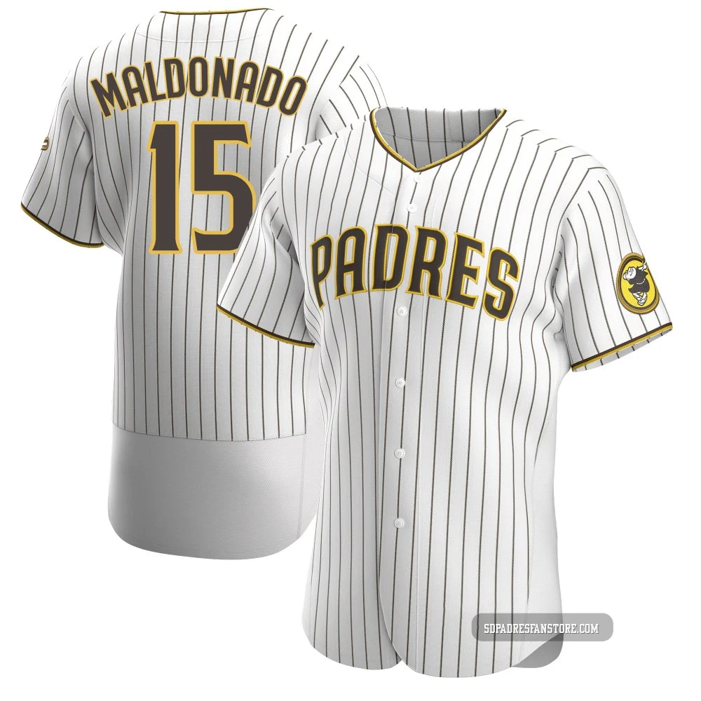 San Diego Padres ＃15 Martin Maldonado Men's White/Brown Authentic Home Jersey