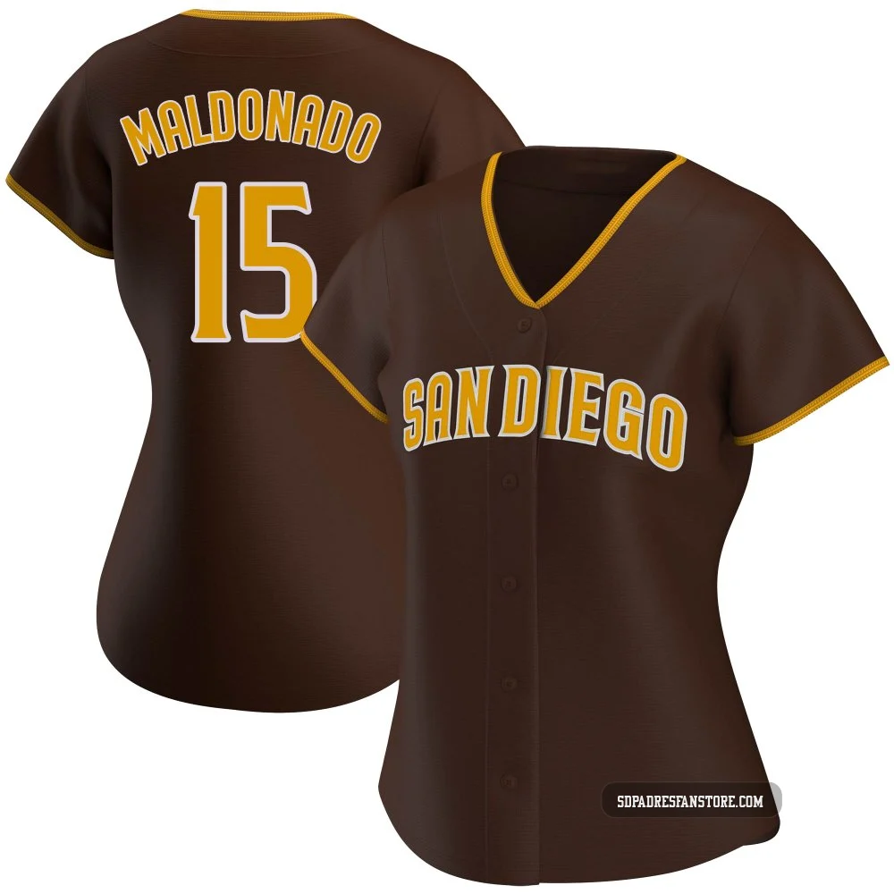 San Diego Padres ＃15 Martin Maldonado Women's Brown Authentic Road Jersey
