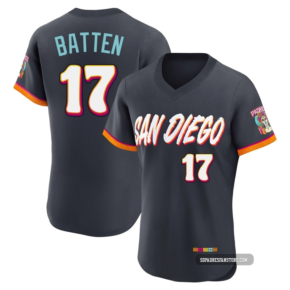San Diego Padres ＃17 Matthew Batten Men's Authentic Obsidian 2026 City Connect Stadium Jersey