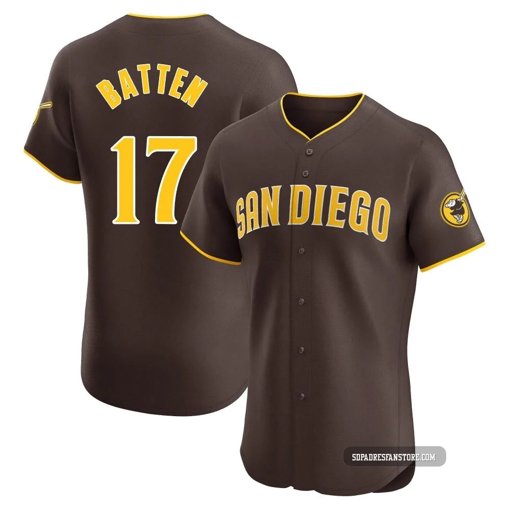 San Diego Padres ＃17 Matthew Batten Men's Brown Elite Road Vapor Premier Jersey