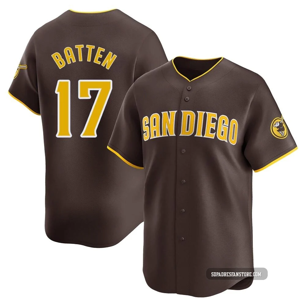 San Diego Padres ＃17 Matthew Batten Men's Brown Limited Away Jersey