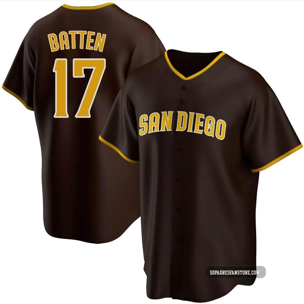 San Diego Padres ＃17 Matthew Batten Men's Brown Replica Road Jersey