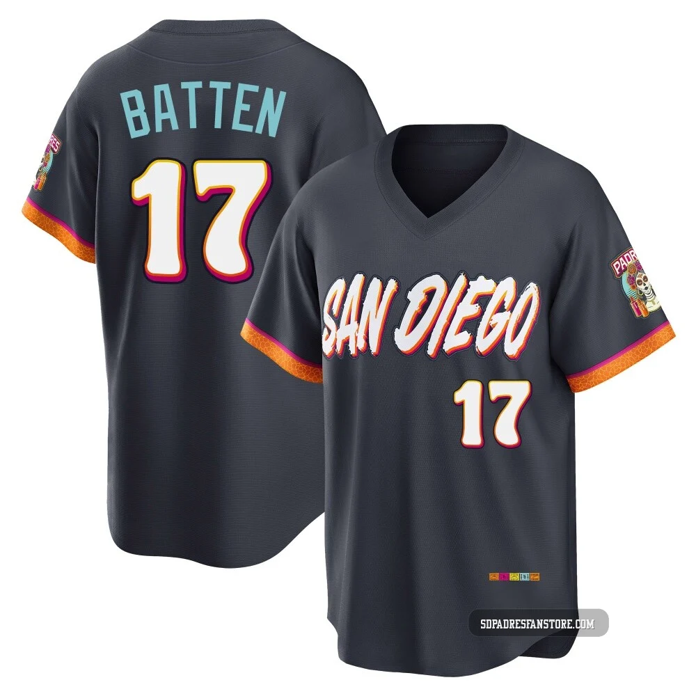 San Diego Padres ＃17 Matthew Batten Men's Limited Obsidian 2026 City Connect Stadium Jersey