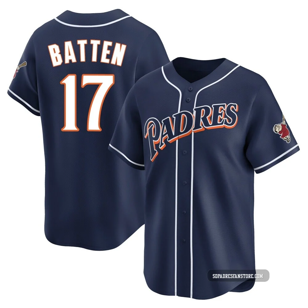 San Diego Padres ＃17 Matthew Batten Men's Navy Limited Cooperstown Collection Jersey