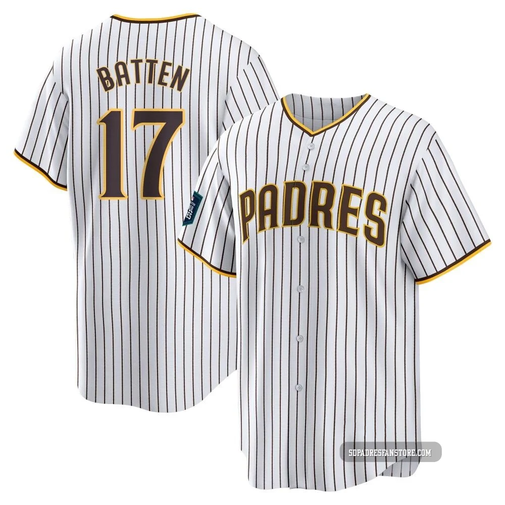 San Diego Padres ＃17 Matthew Batten Men's White Replica 2024 World Tour Seoul Series Home Jersey