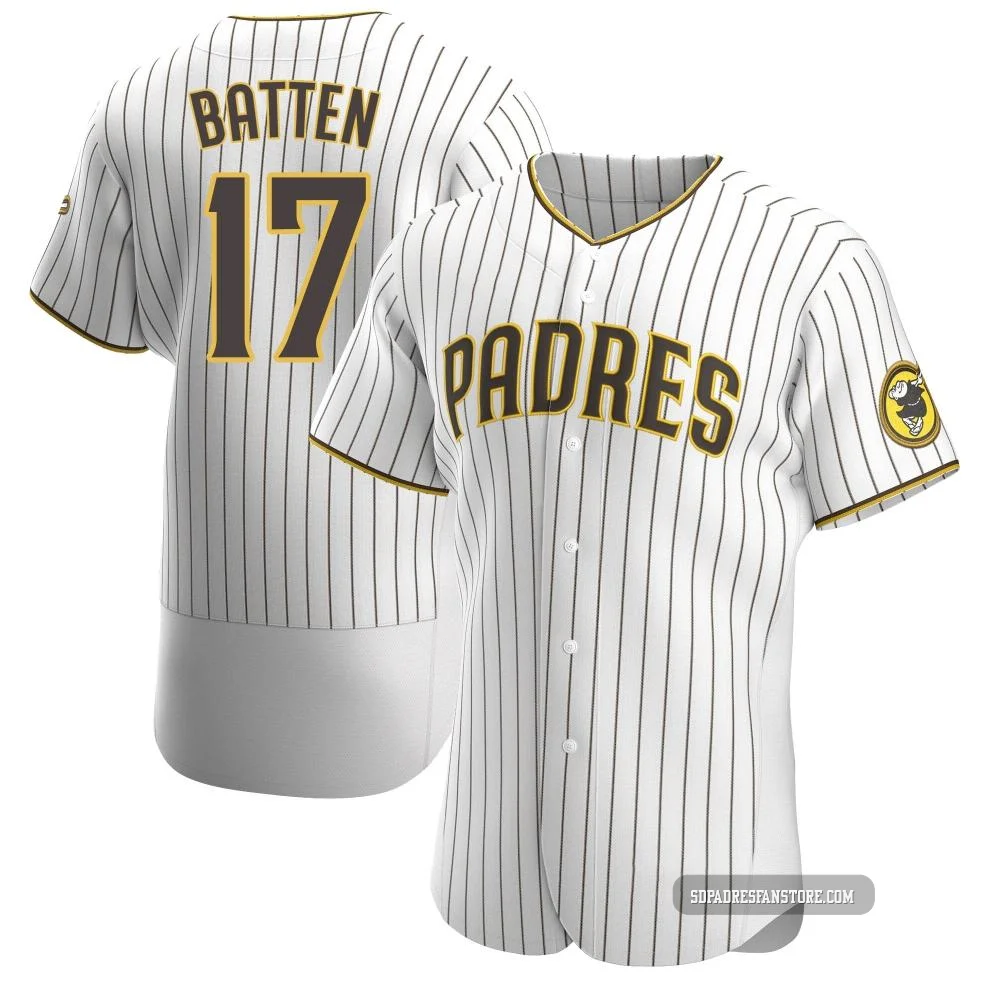 San Diego Padres ＃17 Matthew Batten Men's White/Brown Authentic Home Jersey