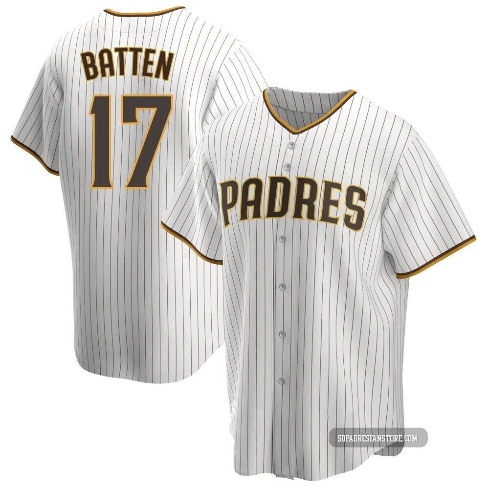 San Diego Padres ＃17 Matthew Batten Men's White/Brown Replica Home Jersey