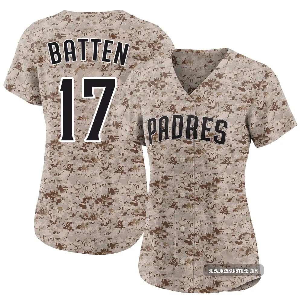 San Diego Padres ＃17 Matthew Batten Women's Camo Limited 2nd Alternate Jersey