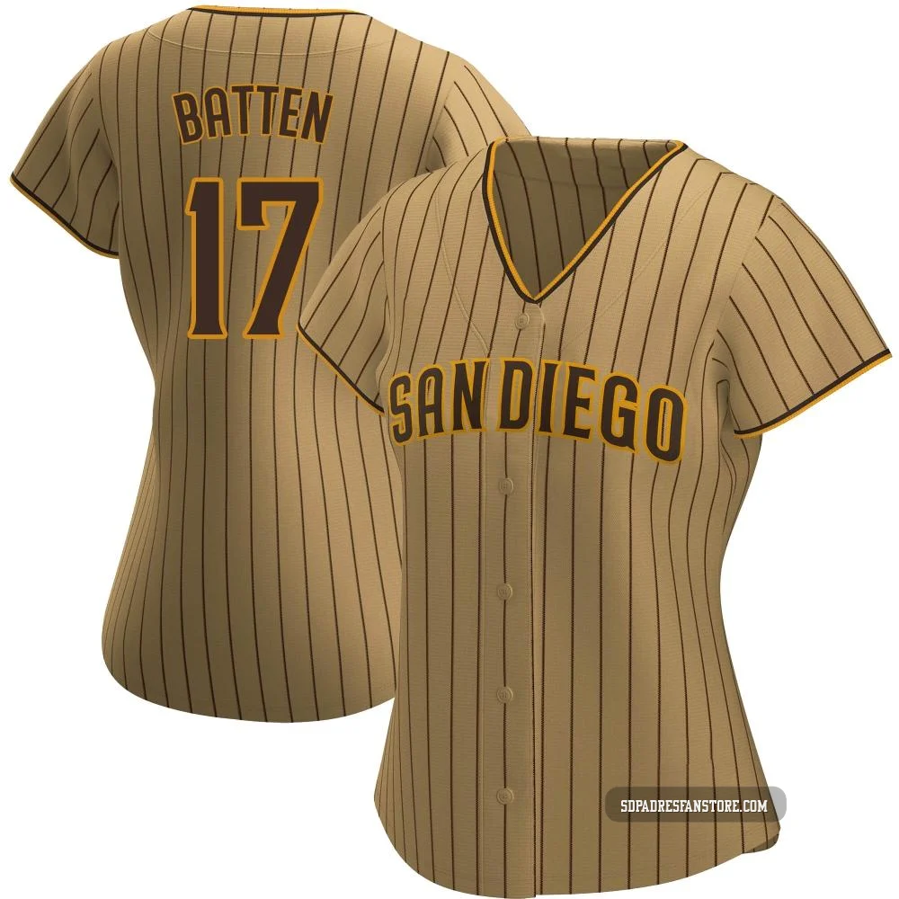 San Diego Padres ＃17 Matthew Batten Women's Tan/Brown Authentic Alternate Jersey
