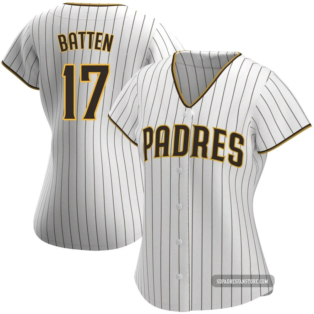 San Diego Padres ＃17 Matthew Batten Women's White/Brown Authentic Home Jersey