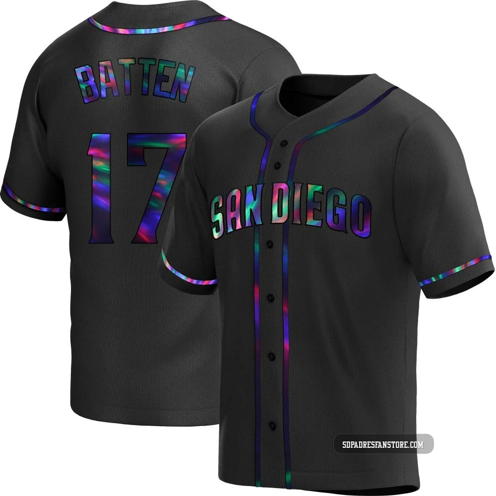 San Diego Padres ＃17 Matthew Batten Youth Black Replica Holographic Alternate Jersey