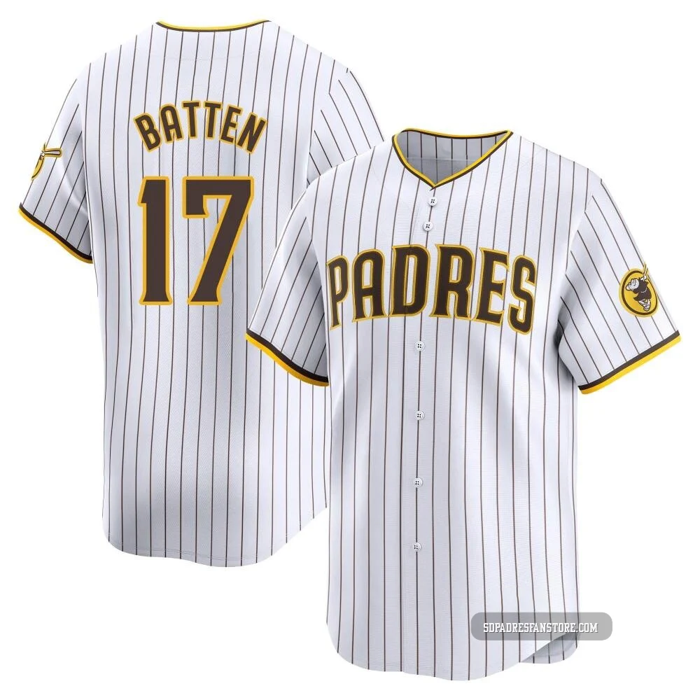 San Diego Padres ＃17 Matthew Batten Youth White Limited Home Jersey