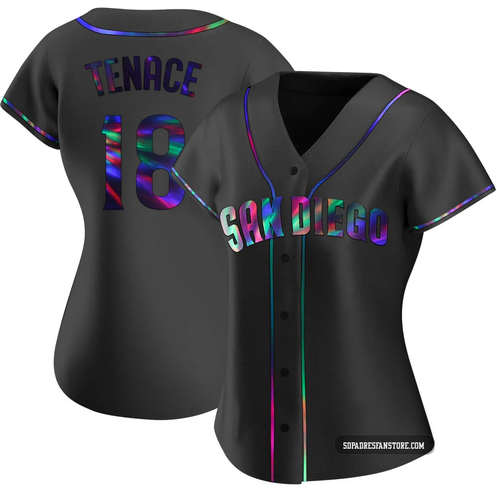 San Diego Padres ＃18 Gene Tenace Women's Black Replica Holographic Alternate Jersey