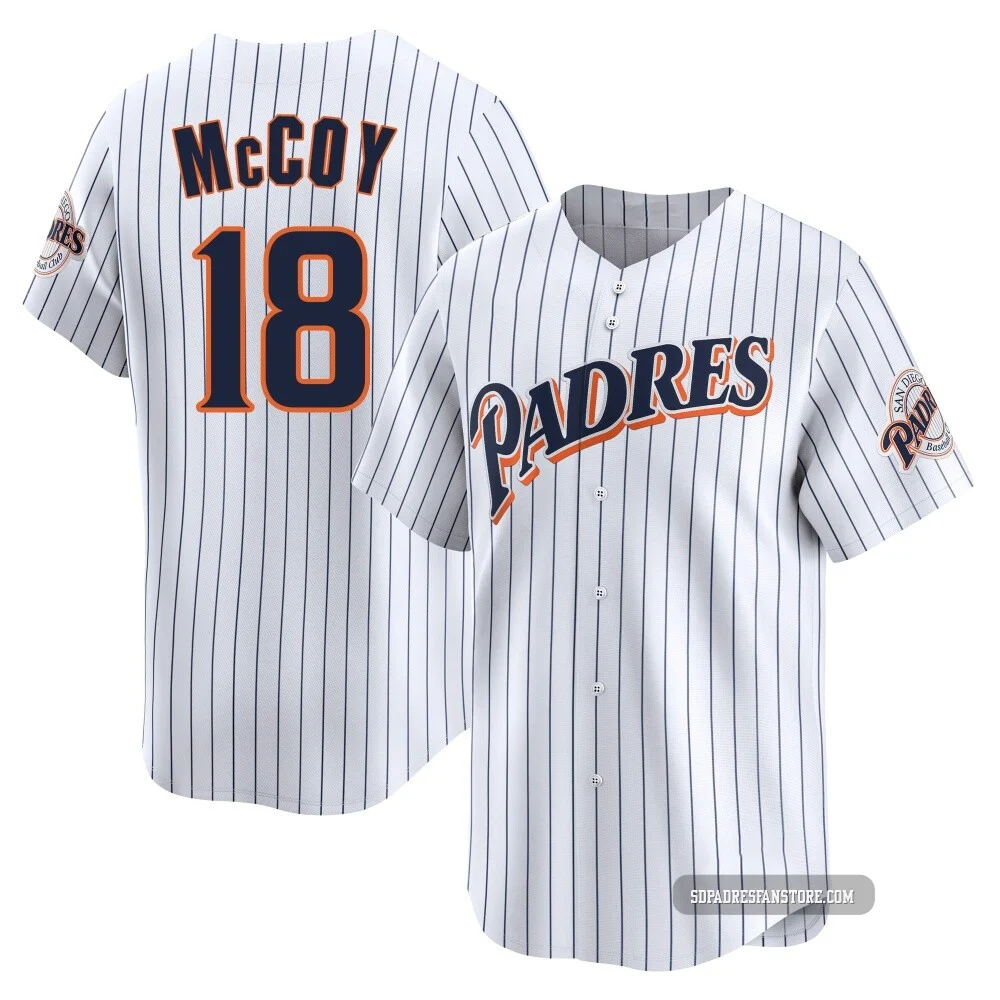 San Diego Padres ＃18 Mason McCoy Men's White Limited Cooperstown Collection Jersey