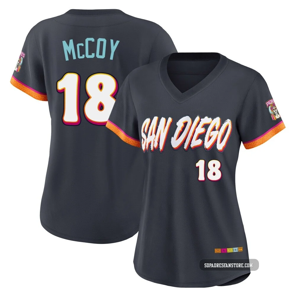 San Diego Padres ＃18 Mason McCoy Women's Limited Obsidian 2026 City Connect Stadium Jersey