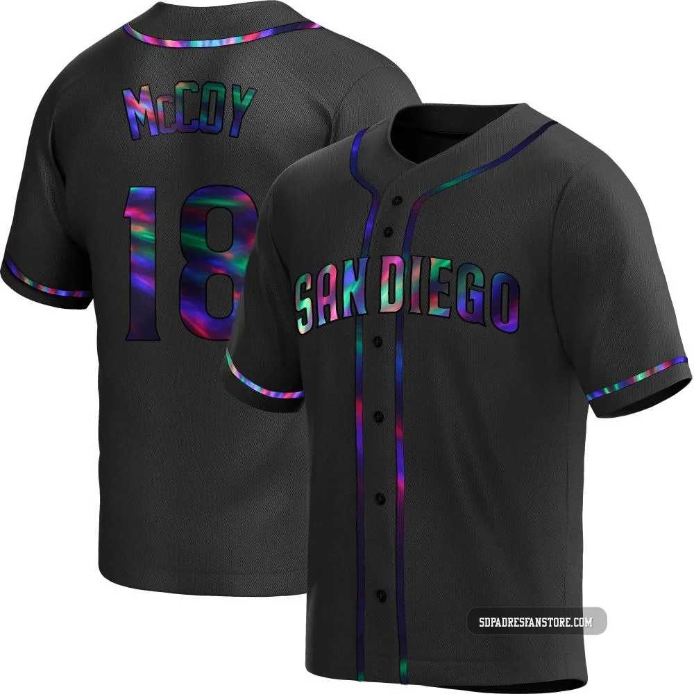 San Diego Padres ＃18 Mason McCoy Youth Black Replica Holographic Alternate Jersey