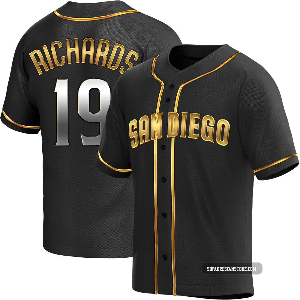 San Diego Padres ＃19 Gene Richards Men's Gold Replica Black en Alternate Jersey