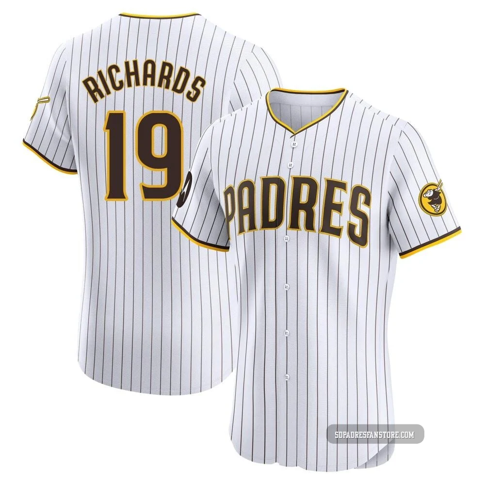 San Diego Padres ＃19 Gene Richards Men's White Elite Home Patch Jersey