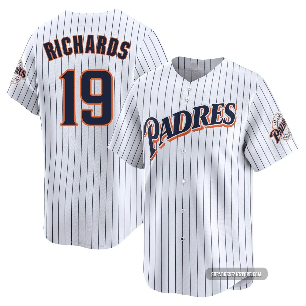 San Diego Padres ＃19 Gene Richards Men's White Limited Cooperstown Collection Jersey