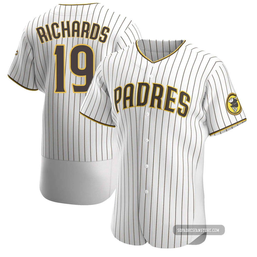 San Diego Padres ＃19 Gene Richards Men's White/Brown Authentic Home Jersey