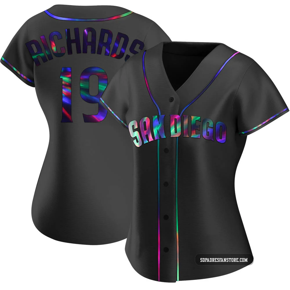 San Diego Padres ＃19 Gene Richards Women's Black Replica Holographic Alternate Jersey