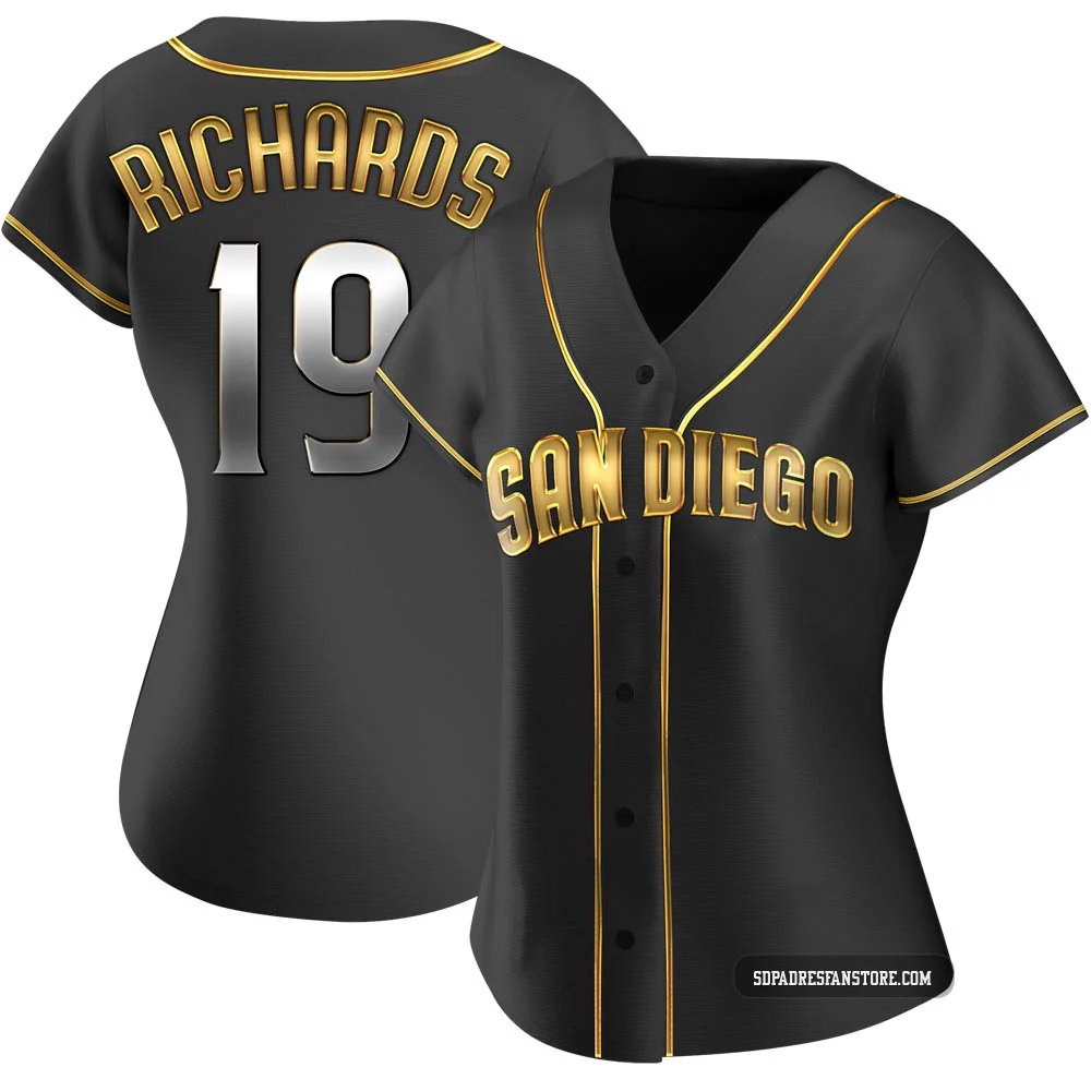 San Diego Padres ＃19 Gene Richards Women's Gold Replica Black en Alternate Jersey