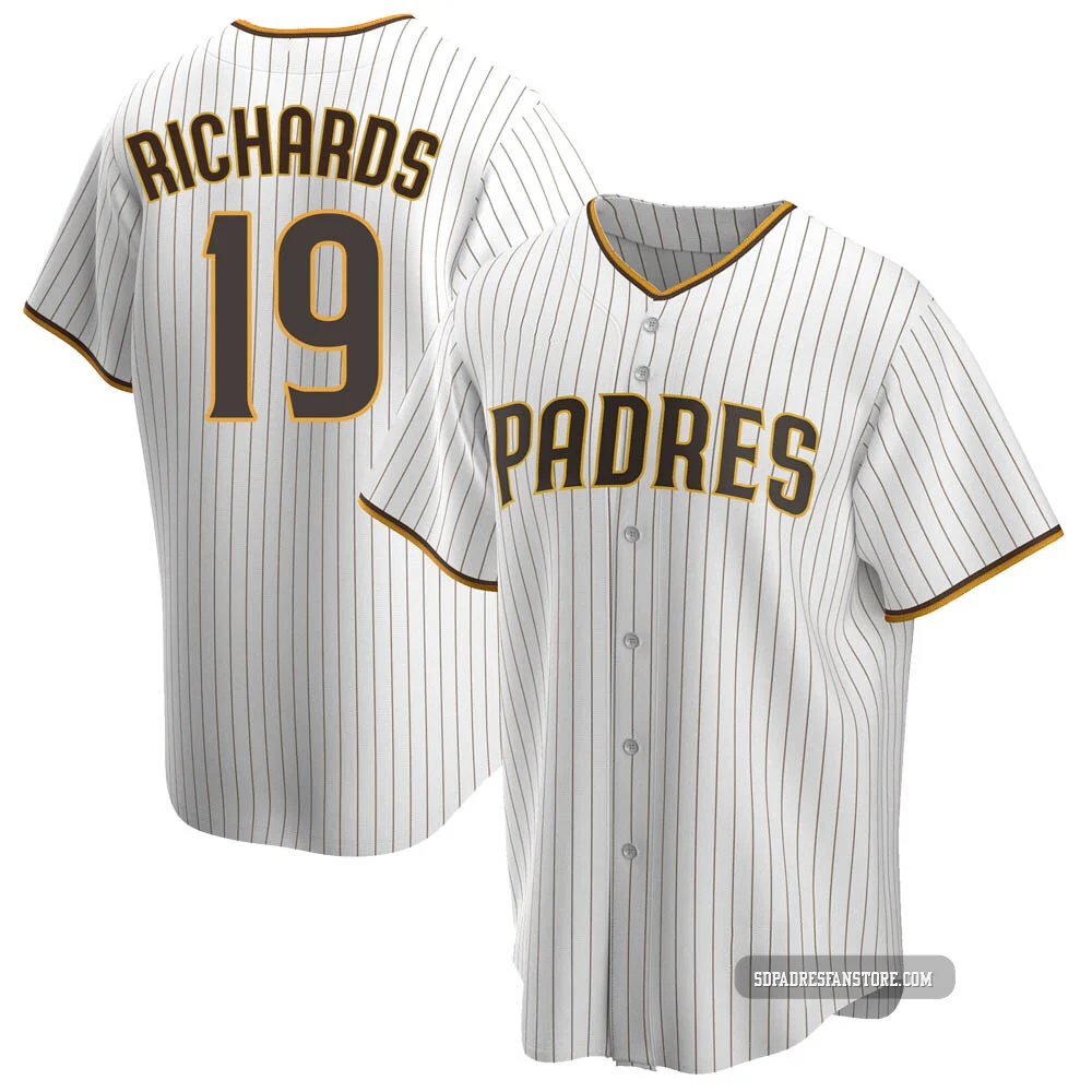 San Diego Padres ＃19 Gene Richards Youth White/Brown Replica Home Jersey