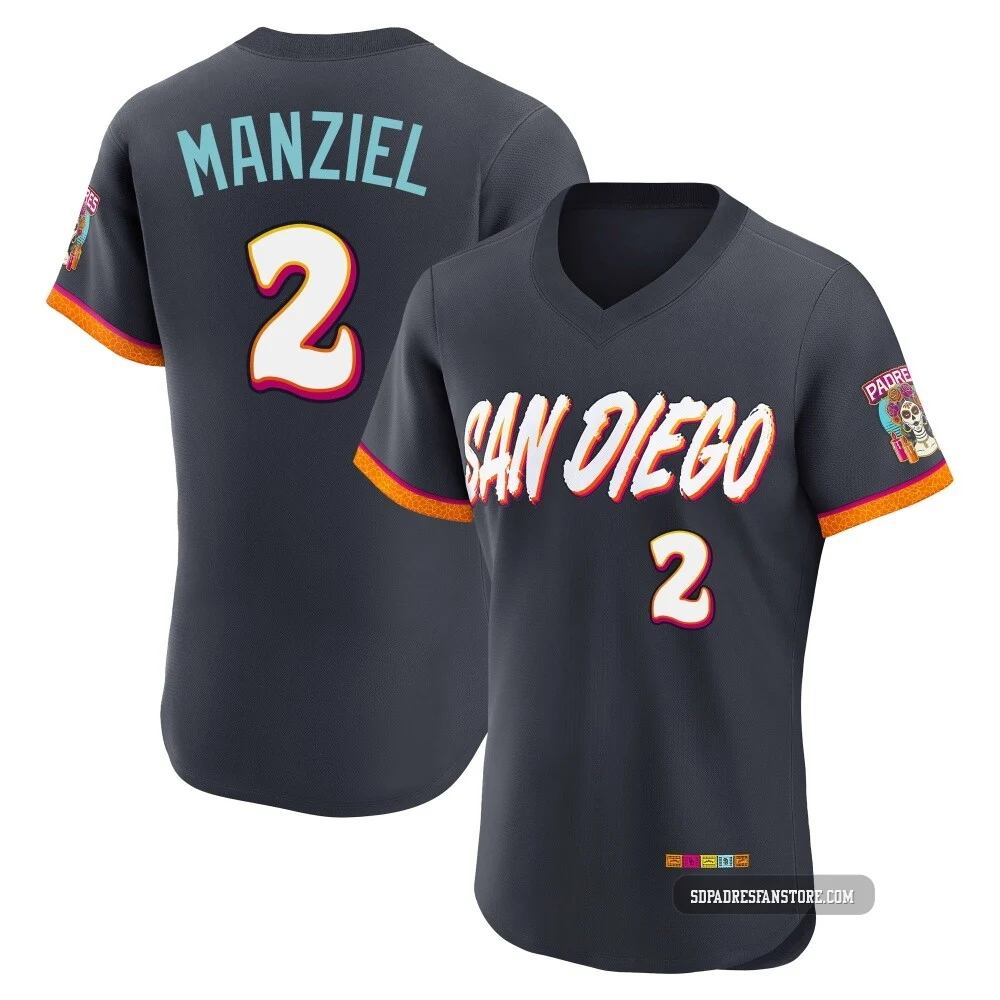 San Diego Padres ＃2 Johnny Manziel Men's Authentic Obsidian 2026 City Connect Stadium Jersey