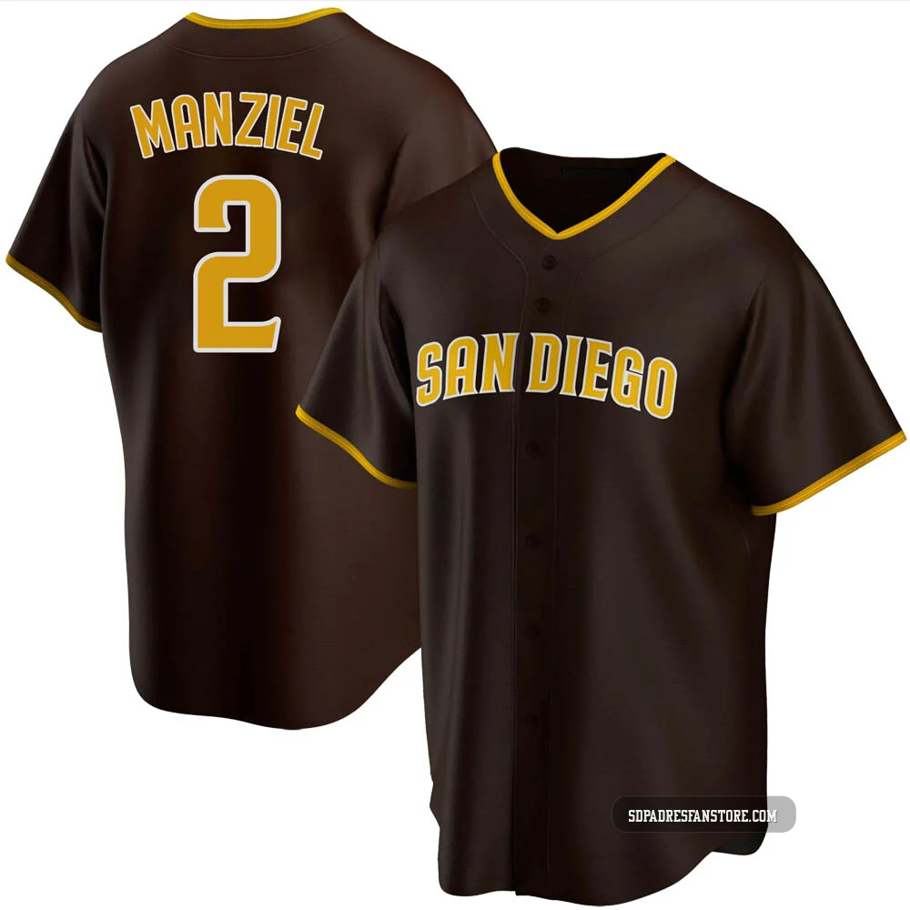 San Diego Padres ＃2 Johnny Manziel Men's Brown Replica Road Jersey