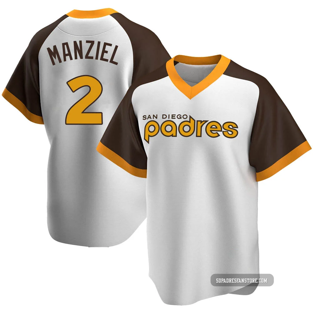 San Diego Padres ＃2 Johnny Manziel Men's White Replica Home Cooperstown Collection Jersey