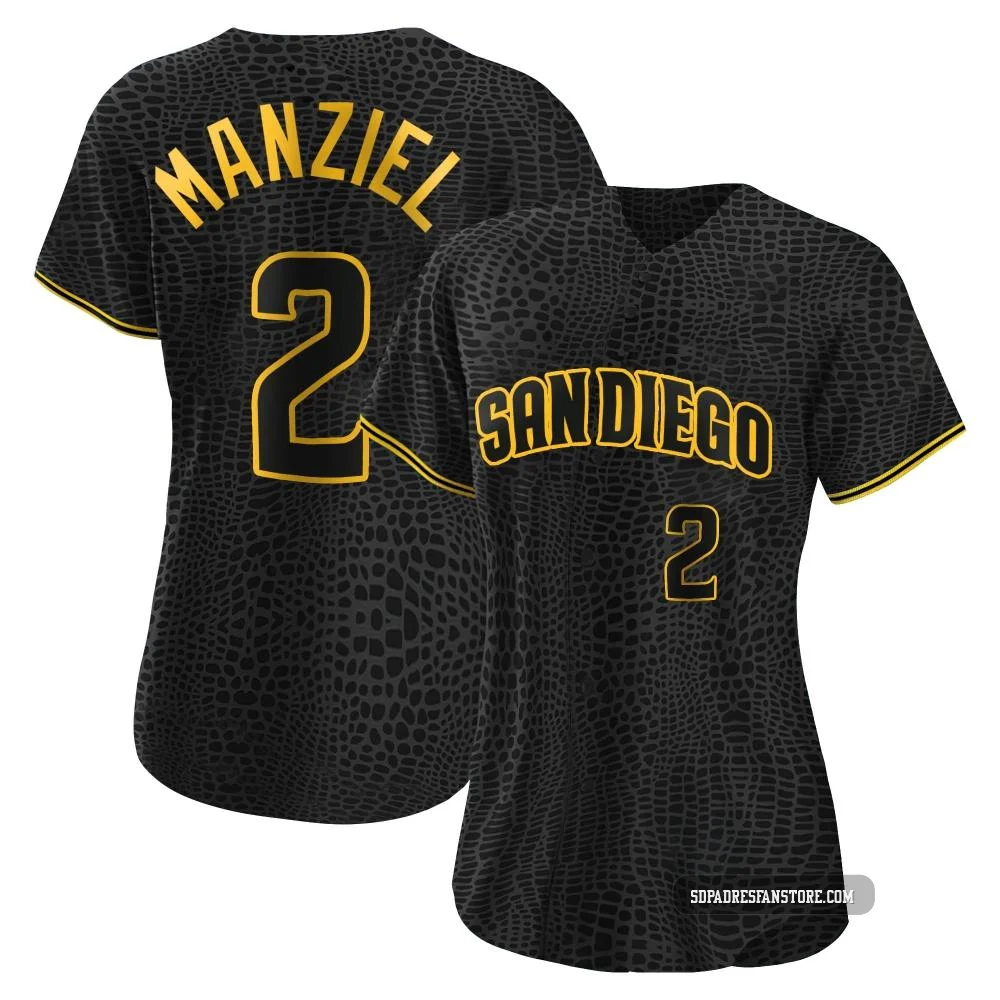 San Diego Padres ＃2 Johnny Manziel Women's Black Authentic Snake Skin City Jersey